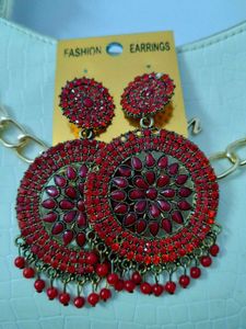 Red Antique  Chandbali Earrings | Party & Festive