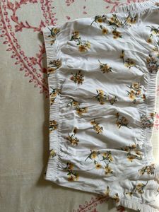 White Floral Smocked Crop Top