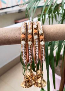 Beautiful Orange &amp; Gold Bangles with Charms