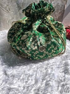 Green &amp; Gold Ethnic Potli Bag