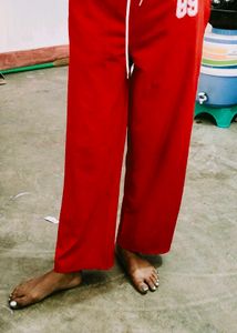 Red Wide Leg Track Pants