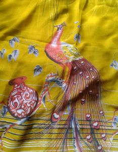 Yellow Saree with Peacock Printed