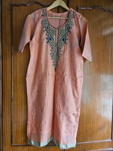 Embroidered Peach Kurta