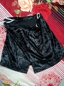Velvet Mini Skirt With Side Slit