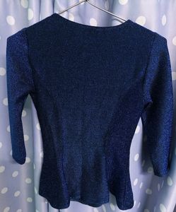 Gliterry Dark Blue Peplum Tops