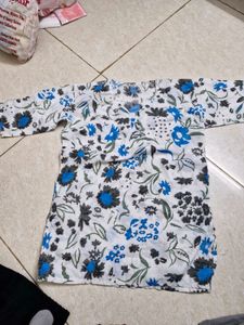 White Floral Print Kurta