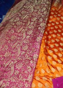 Beautiful Pink &amp; Gold Woven Saree