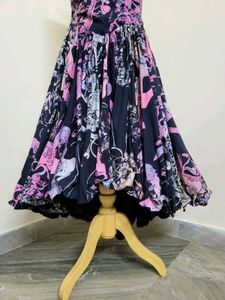 Vintage Pink &amp; Black Floral Print Midi Dress