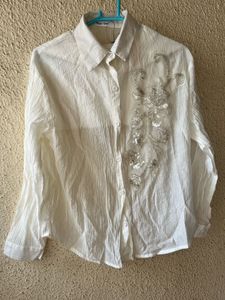 Embellished White Linen Shirt with inner new wdtag