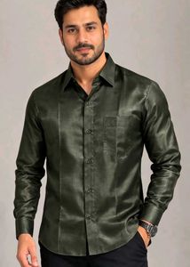 Men's Silk Blend Green Shirt(1 time used)