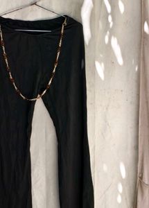 Black Flared Pants with Chain Detail
