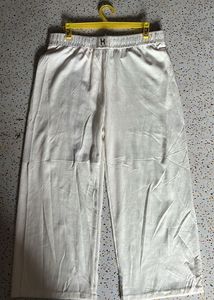 Cream Wide Leg Ribbed Pants
