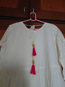 XXL White Embroidered Tiered Ethnic Gown