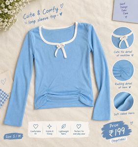 Cute Blue Long Sleeve Top