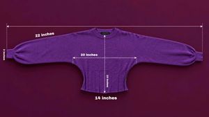 PURPLE RIBBED BALLOON-SLEEVE CROPPED SWEATER.