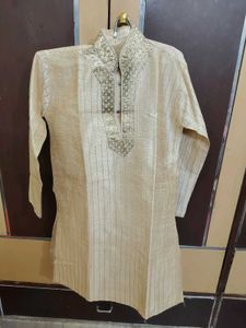 Men's Beige Embroidered Kurta