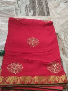Women Elegant Red Embroidered Saree With Blouse