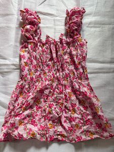 Pink Floral Smocked Crop Top