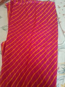 Vibrant Pink &amp; Orange Striped Saree