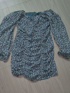 Chic Floral Print Ruched Mini Dress