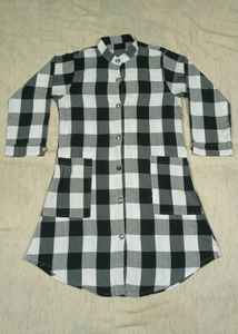 Black &amp; White Checkered Shirt Dress