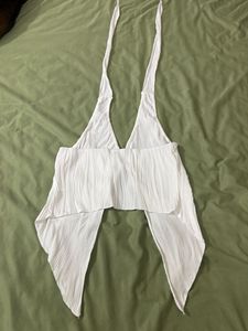 White Halter Neck Pleated Crop Top