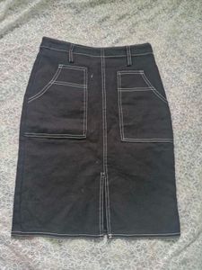 Black Denim Midi Skirt