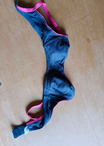 Dark Blue Sports Bra with Pink Trim