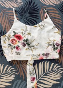 Floral Print Crop Top with Tie