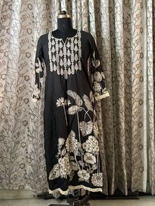 Black Kurta with White Floral Print