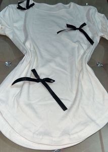 Cute Cream Long Sleeve Top with Bows