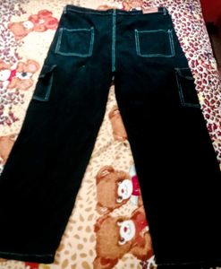 Brand New Black Baggy Cargo Denim Jeans | Deep Bla