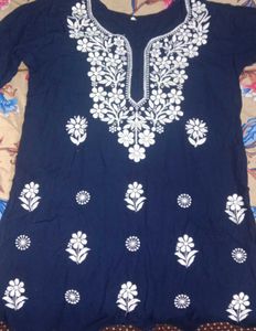 Navy Blue Embroidered Kurta Top