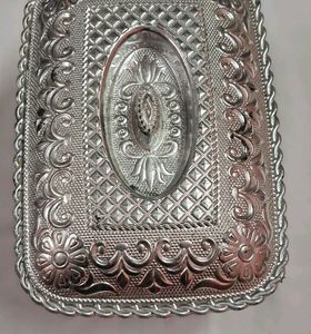 Ornate Silver-Tone Decorative  shinning Tray