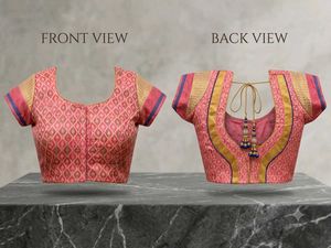 Traditional Pink & Gold Brocade Saree Blouse