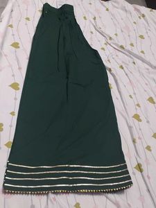 Elegant Green Palazzo Pants with Gold Embellishmen