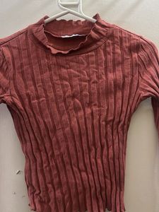 ZARA Ribbed Mock Neck Long Sleeve Top