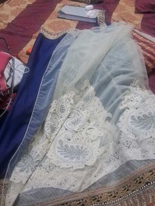 Elegant Blue &amp; White Embroidered Saree