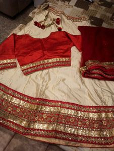 Red &amp; Gold Embellished Lehenga Set