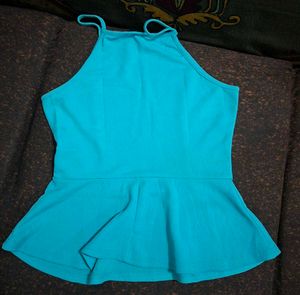 Aqua Blue Peplum Tank Top
