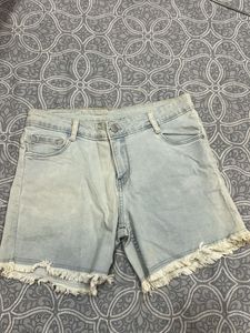 Light Wash Frayed Denim Shorts
