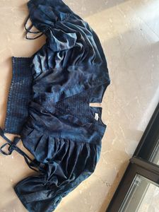 Blue Smocked Ruffle Top