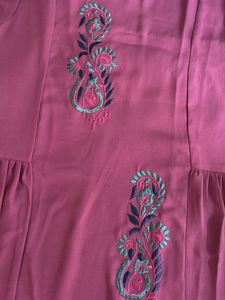 Burgundy High Low Embroidered Kurta/ Dress