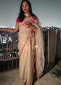 Elegant golden net Saree Wih Stitched Blouse