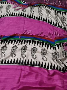 Dark Pink Bhagalpuri Tussar Silk Dupatta