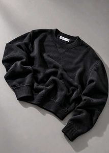 BLACK TEXTURED CREW NECK SWEATSHIRT