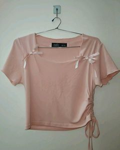 Pink Ribbon Tie Crop Top