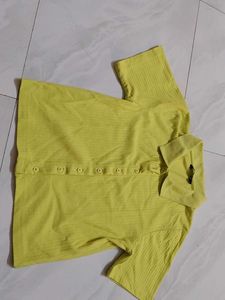 Chic Yellow Ribbed Collared Top
