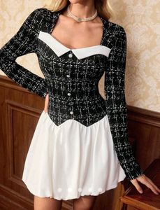 SAVANA Chic Tweed &amp; Bubble Hem Dress