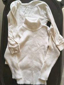 White Ribbed Turtleneck and Crew Neck Top Set
